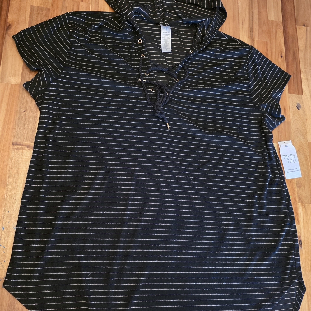 Time and Tru Black Striped Women's Top